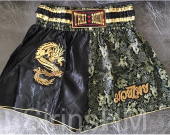 Muay Thai Boxing Shorts for Adult - Black with Gold Dragon