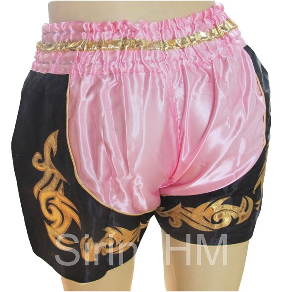Stylish Muay Thai Boxing Shorts in Pink Black Adult Size With Gold Thai Accents Etsy Canada