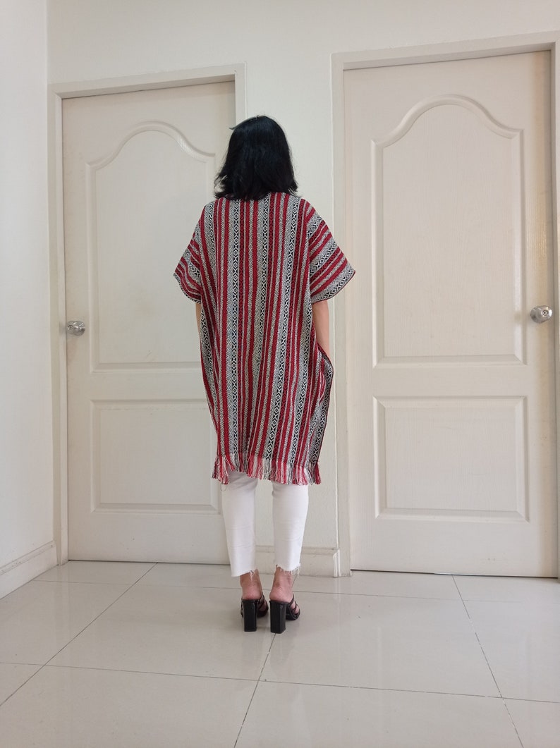 Outerwear Hmong Hand Woven Cotton Poncho Hill Tribe Cotton Shoulder Wrap,Colorful Clothing,Hippie,Boho Clothes Hilltribe Handmade,Bohemian