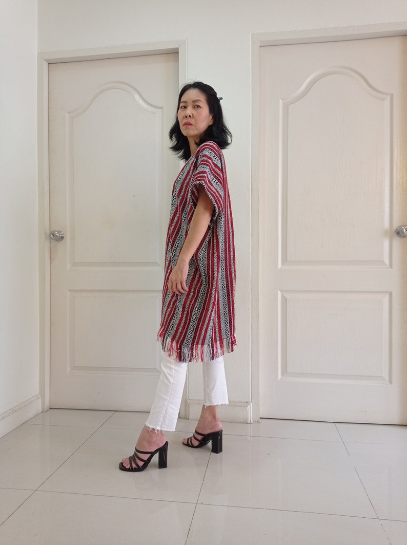 Outerwear Hmong Hand Woven Cotton Poncho Hill Tribe Cotton Shoulder Wrap,Colorful Clothing,Hippie,Boho Clothes Hilltribe Handmade,Bohemian