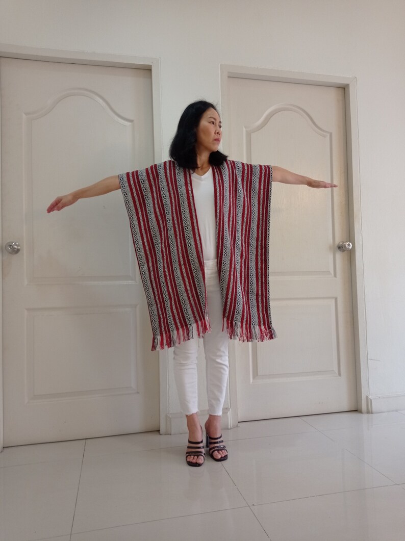 Outerwear Hmong Hand Woven Cotton Poncho Hill Tribe Cotton Shoulder Wrap,Colorful Clothing,Hippie,Boho Clothes Hilltribe Handmade,Bohemian