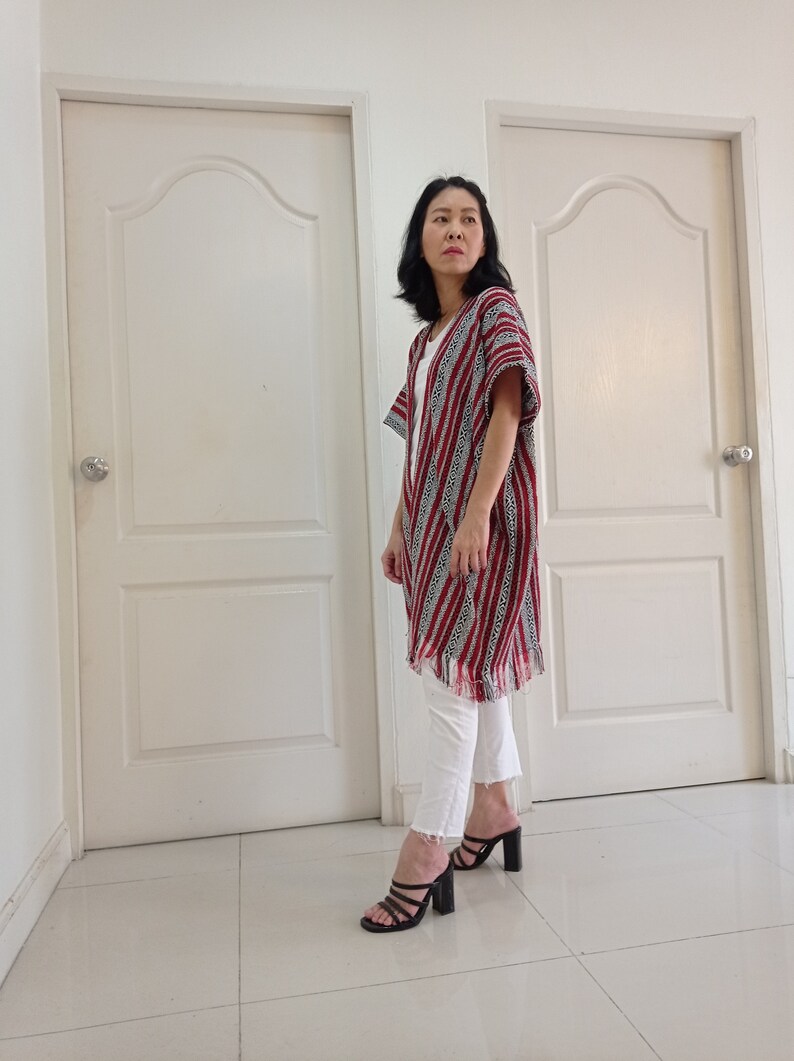Outerwear Hmong Hand Woven Cotton Poncho Hill Tribe Cotton Shoulder Wrap,Colorful Clothing,Hippie,Boho Clothes Hilltribe Handmade,Bohemian