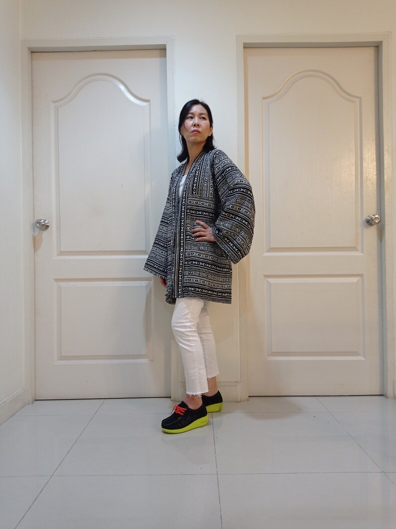 Big Size Unisex Vintage Tribal Hmong Hand Woven Cotton Jackets,Kimono,Yukata,Cardigan,Hill Tribe Woven clothing,Boho Handmade Cloth,Bohemian