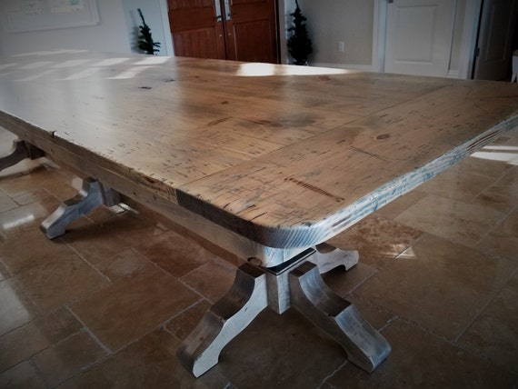 Trestle Farm Table Solid Wood Rustic Built Farmhouse Trestle Farm Table Solid Wood Rustic, Pedestal Farm Table