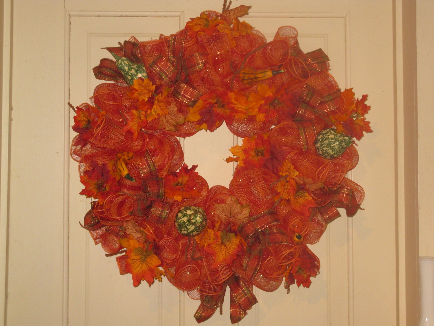 Fall Harvest Wreath Of Deco Mesh Faux Gourds And Beautiful