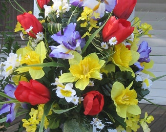 Custom Spring & Summer Silk Cemetery Arrangement-Memorial Flowers Cemetery Vase-Grave Flowers-Grave Decoration-Silk Cemetery Cone-In Memory