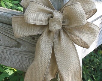 Burlap Bow- Wreath Accent- Wedding Decor- Rustic Ribbon Home Decor- Country Burlap- Year Round Door Decor- Thanksgiving and Christmas Bow
