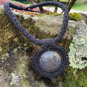 micro macrame moss agate collar statement necklace