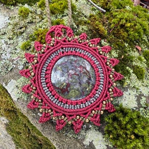 Micro Macrame Bloodstone Mandala Necklace with Brass Beads