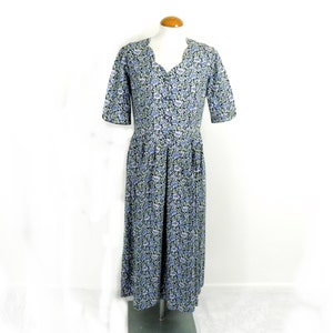 1980s Liberty Print New Green Blue and White Floral Tana Lawn Cotton Maxi Dress by Thomas and Jonathon Size UK 12 Made in England Classic