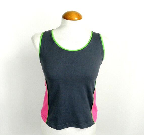 1990s New Dark Grey and Hot Pink Panelled Rave Vest w… Gem