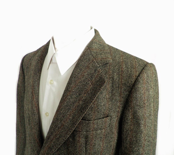 1970 Luxury Dark Brown and Oatmeal Herringbone Tweed Wool Jacket