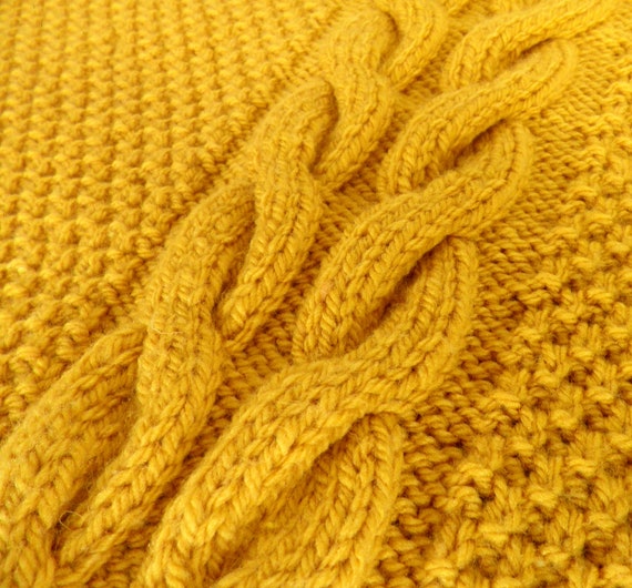 1980s Ochre Yellow Kids Hand Knit Cable Knit Wool… - image 6