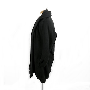1990s Yohji Yamamoto New Black Textural Wool Cardigan Jacket with Big Shawl Collar  Size XS  Made in Japan Rare Boho Art