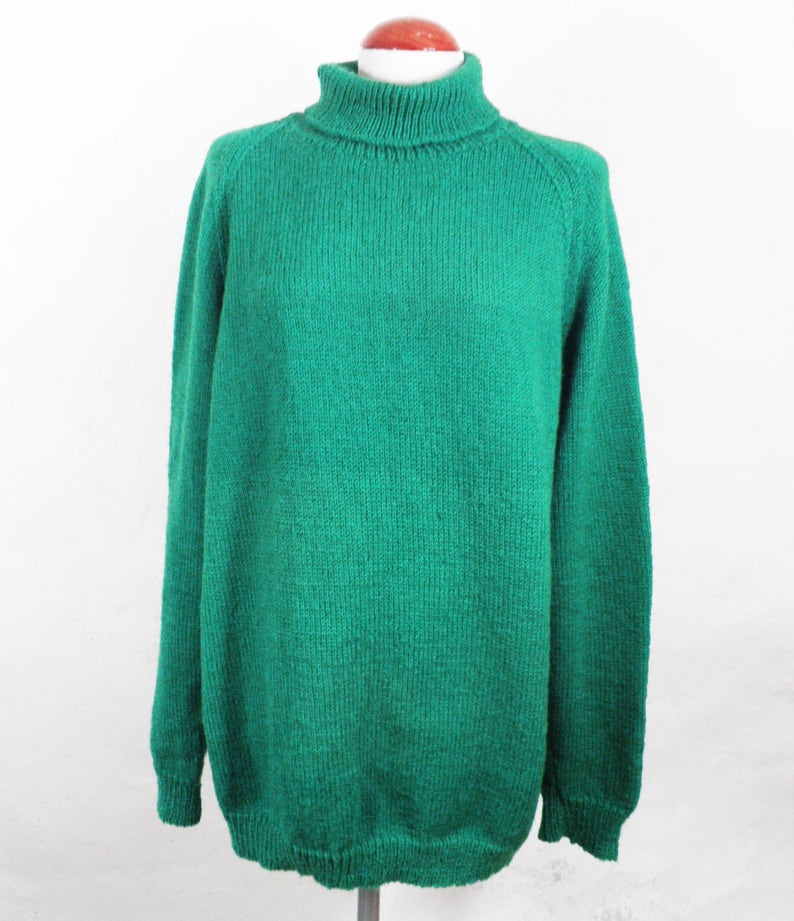 Emerald Green Hand Knit Wool Polo Neck Sweater / Jumper Size | Etsy