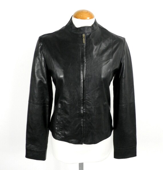1990s New Luxury Designer Black Ultra Fine Leather Jacket by