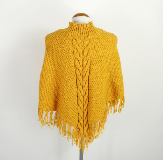 1980s Ochre Yellow Kids Hand Knit Cable Knit Wool… - image 5