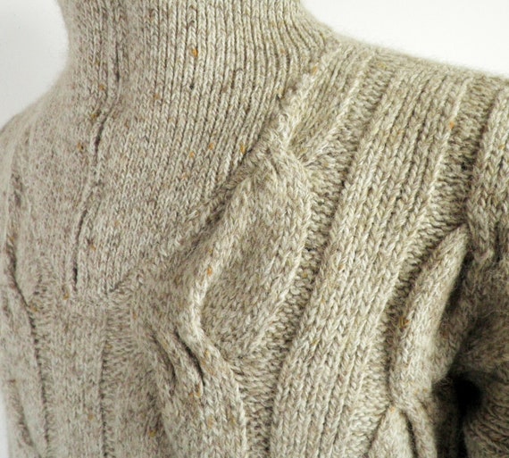 1970s Italian Oatmeal Cable Knit Chunky Knit Text… - image 4