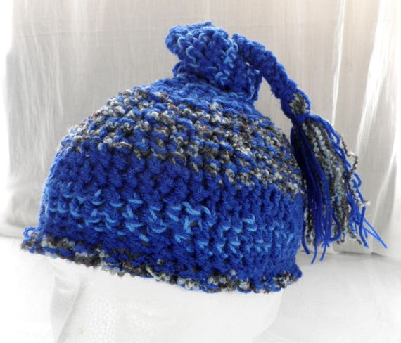 Sea Elf Blue Hand Crochet Hat With Tail Size S / M Fairy  display picture 2