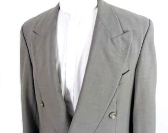 1970s Silv1970s Oscar de la Renta Grey Tailored Double Breasted Wool Blazer Jacket  Size M/L Chest 42 inch Classic Country Traditional