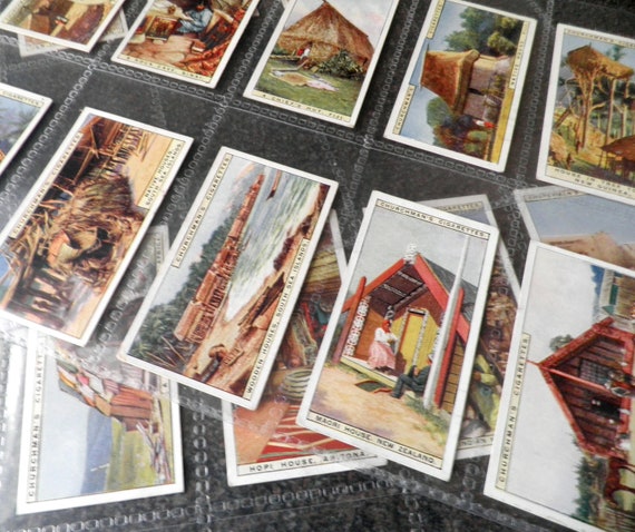 Curious Dwellings Complete Set of 25 by WA & AC Churchman Cigarette Cards  Issued 1926 Buildings Homes Dwellings Rare