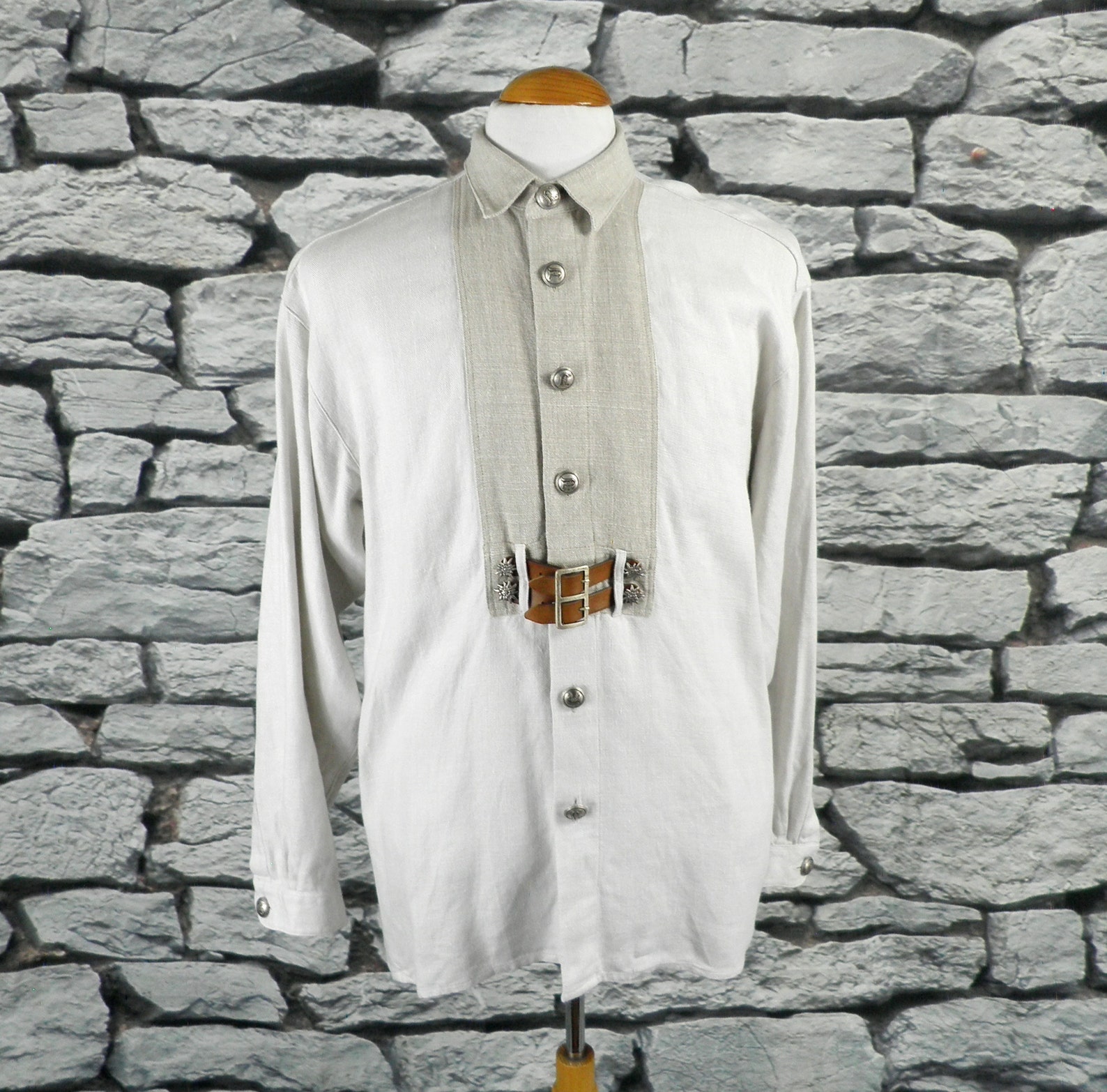 1970s Ivory and White Linen Rustic Folk Long Sleeve Shirt by Imperial ...