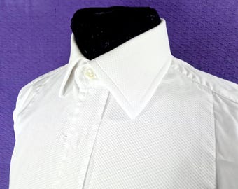 1990s Luxury White Cotton Tailored Shirt with Marcella Bib by Charles Tyrwhitt of Jermyn St London  Size M / L