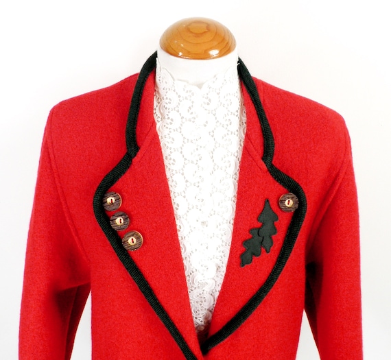 1970s Gorgeous Bright Red Trachten Boiled Wool Jacket With Green Trim by Munchner Size M L UK 14 16 Elegant Boho Formal Classic Glam Etsy Norway