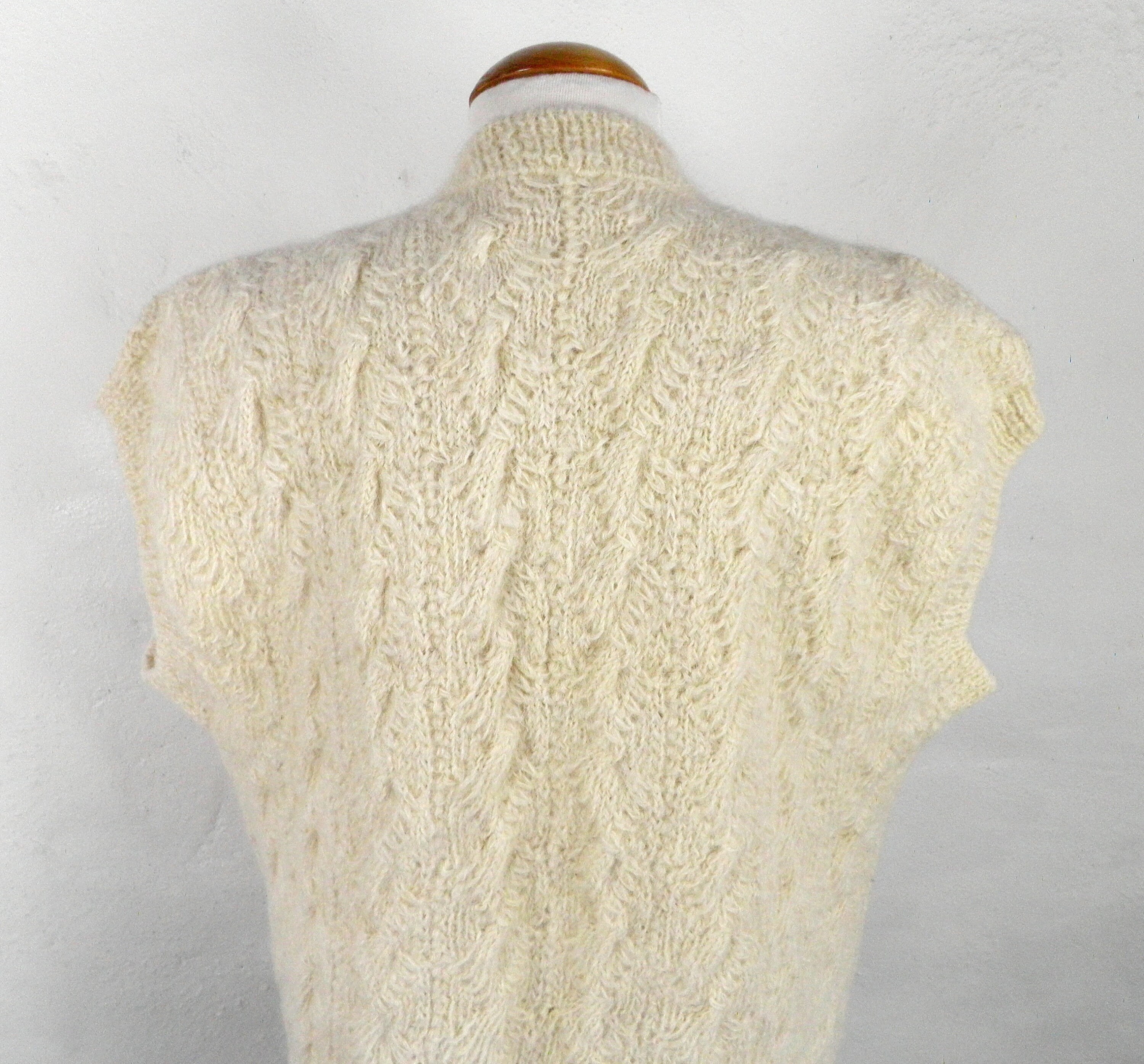 1980s Natural Cream Hand Knit Cable Knit Sleeveless Open Wool | Etsy