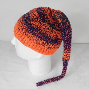 Neon Orange and Blue Pixie Crochet Hat with Tail  Size M