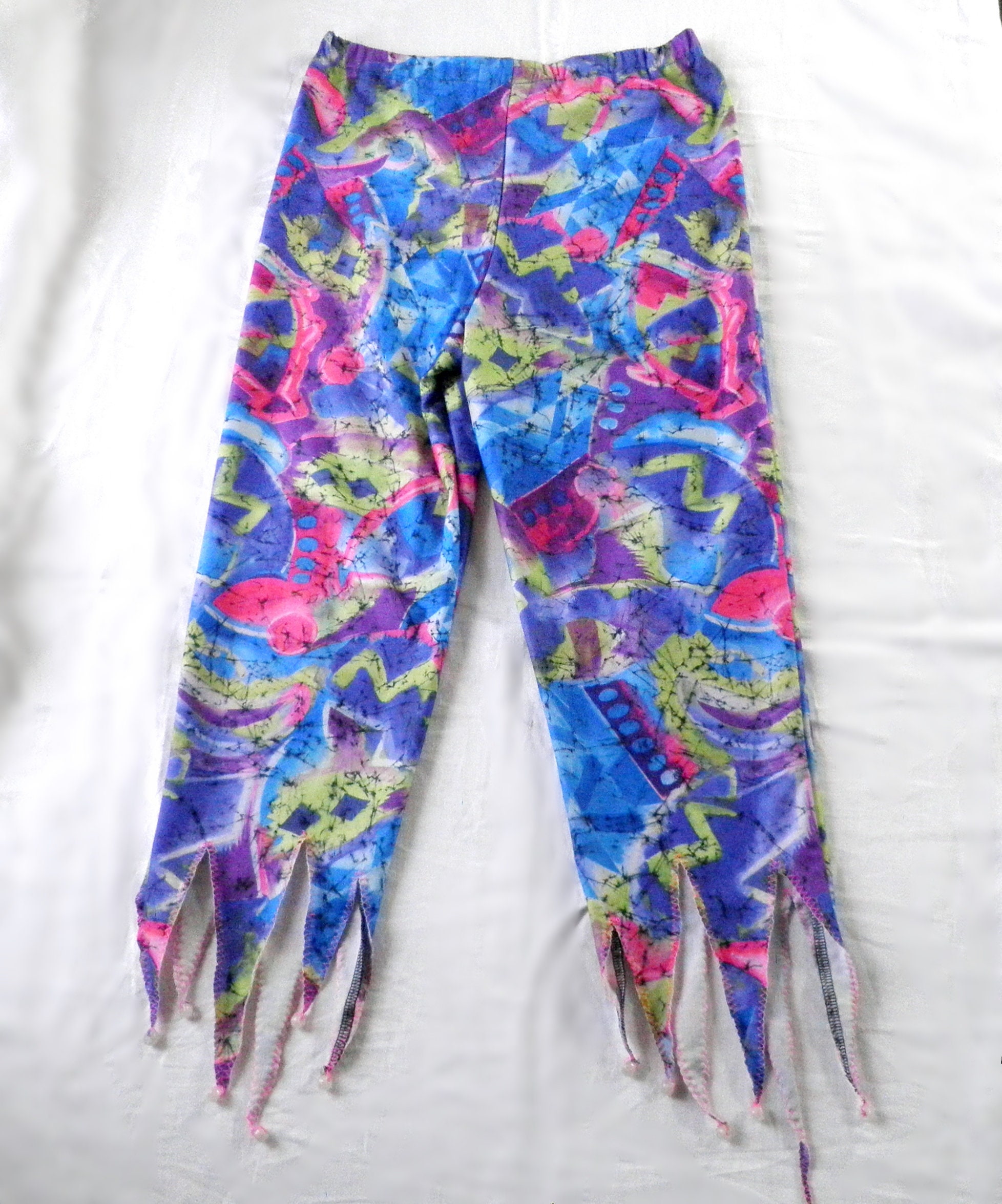 1990s Glowing Blue Purple and Pink Cropped Rave Fairy Leggings