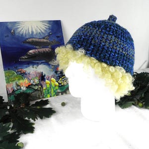 Sea Colours Pixie Hand Crochet Hat With Nobble  Size M