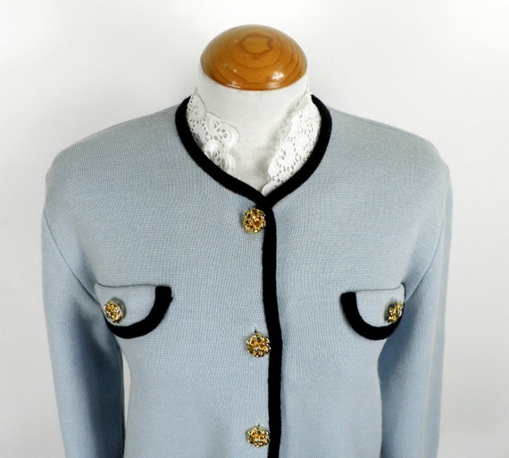 1970s Cute French Pale Blue Lambswool Cardigan wi… - image 2