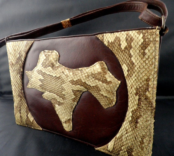 1950s Snakeskin and Brown Patent Leather Evening … - image 2