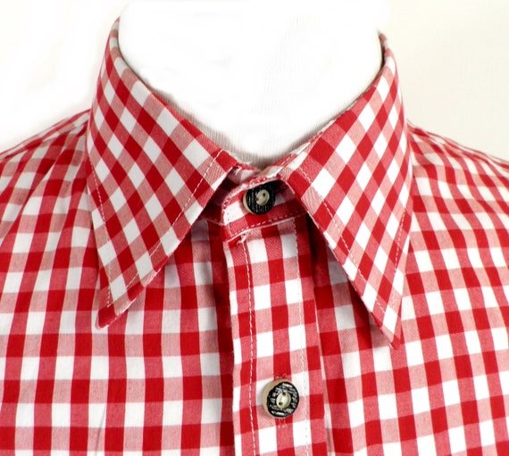 1970s Red and White Check Gingham Trachten Cotton… - image 3