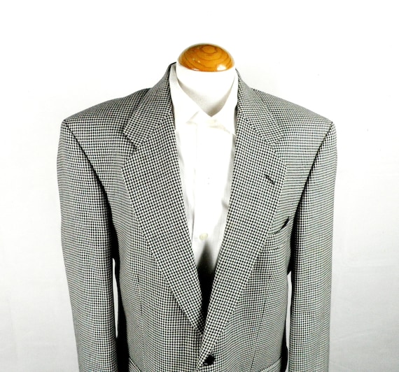 1980s Black and White Dogtooth Check Tweed Wool Ta