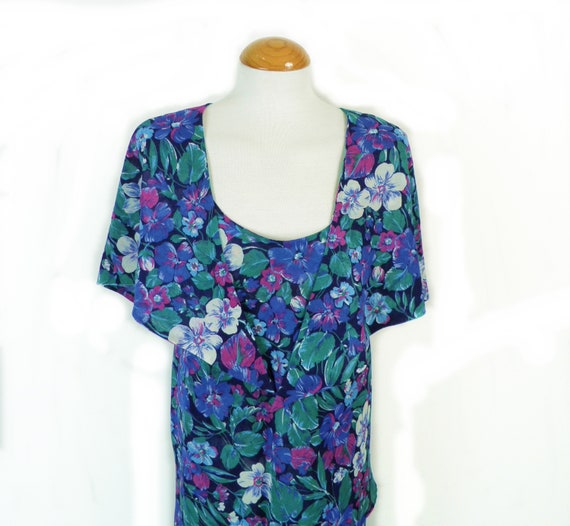 1980s Liberty Print New Blue Green on Blue Floral… - image 5