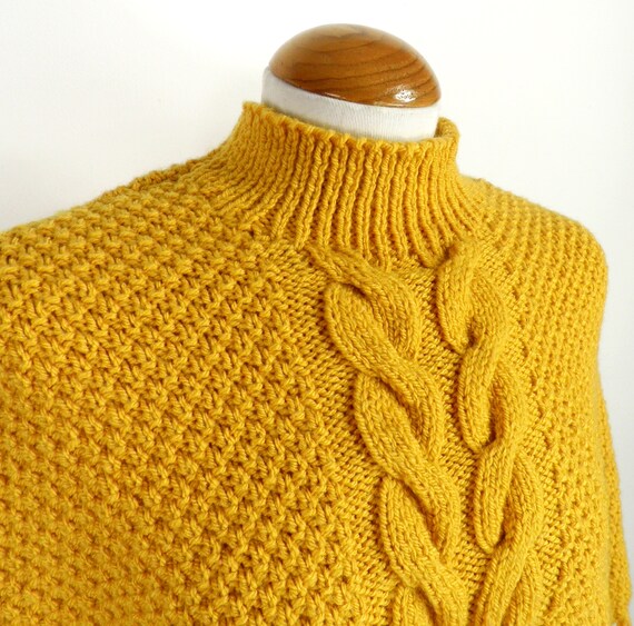 1980s Ochre Yellow Kids Hand Knit Cable Knit Wool… - image 3