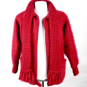 Irish Handwoven Red and Deep Pink Mohair and Wool Zip Jacket by Donegal Design Size XL Chest 46 - 48 inches Traditional Classic 1980s image 7