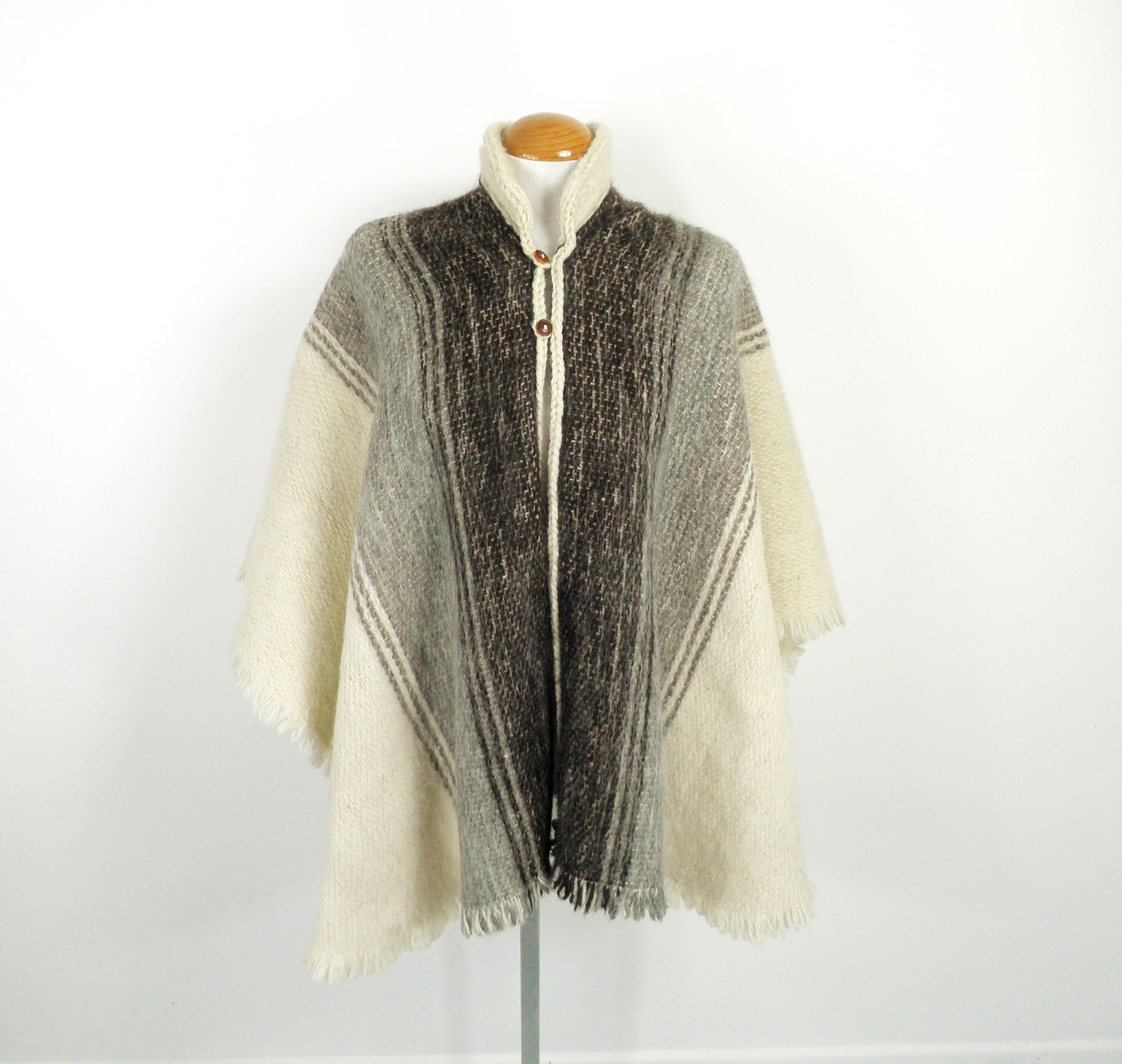 80s～ wool poncho coat Weinberg 1980s Forest Green Wool Collared Cape Coat