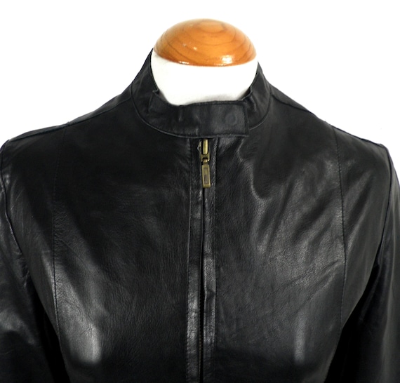 1990s New Luxury Designer Black Ultra Fine Leather Jacket by