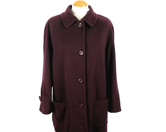 1980s Lampert Dark Wine Red Wool and Cashmere Loose Fit Jacket by Admyra London Made in England  Size UK 18  Glam Classic Boho Cosmo
