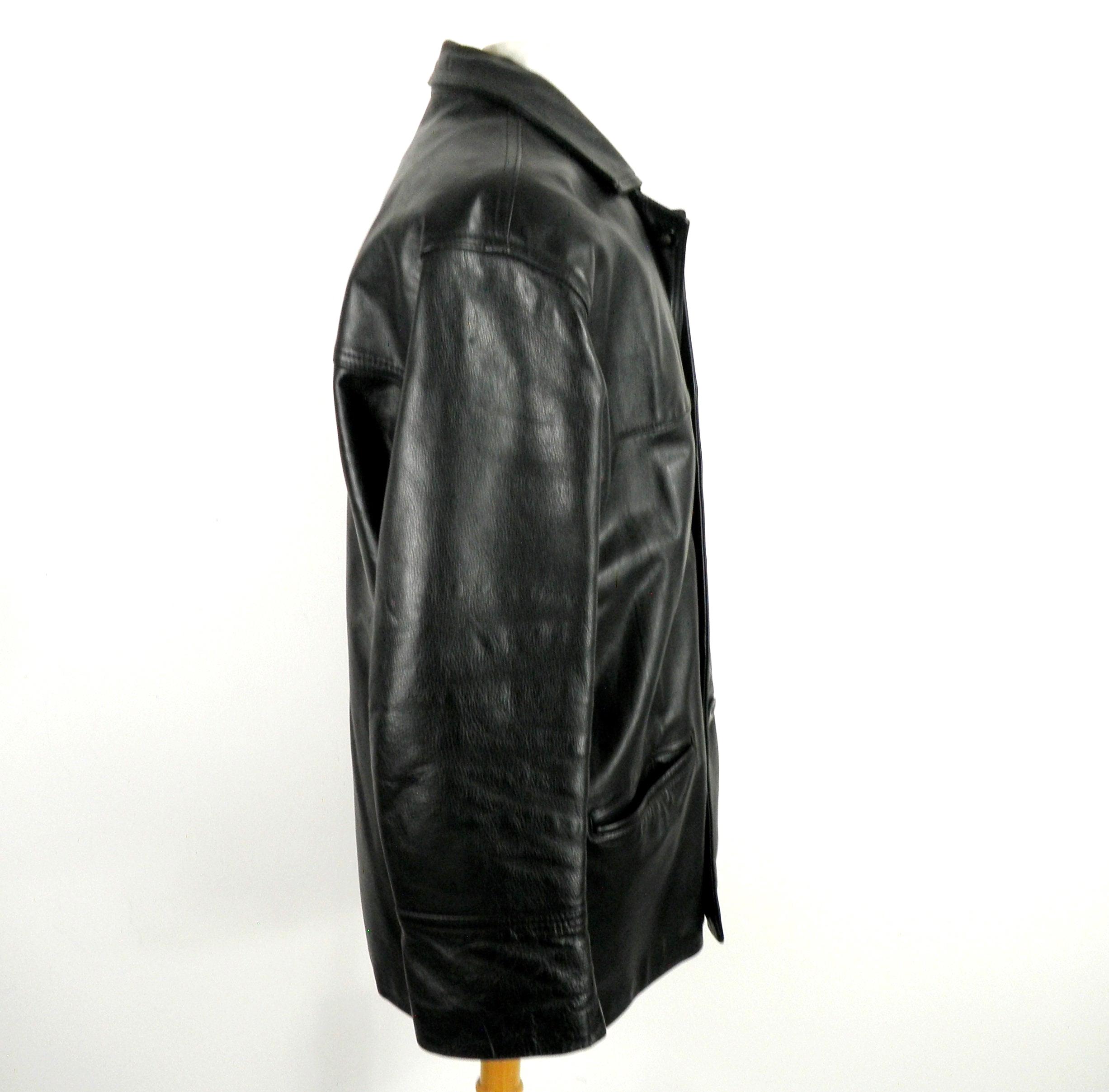 1970s Thick Black Cowhide Leather Car Coat by Vital Leatherwear