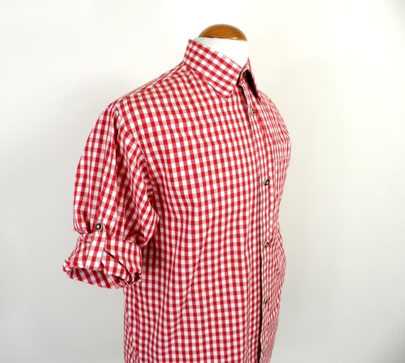 1970s Red and White Check Gingham Trachten Cotton… - image 8