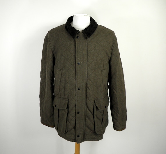 1980s Dark Olive Green Quilted Wool Tweed Jacket by G… - Gem