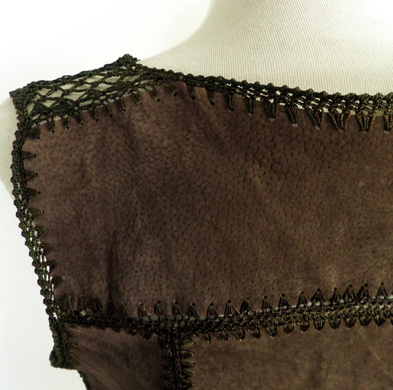 1970s Rich Dark brown Leather and Crochet Patchwo… - image 6