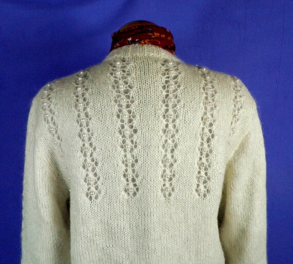 1980s Gorgeous Pale Cream Hand Knit Fine and Lacy… - image 6