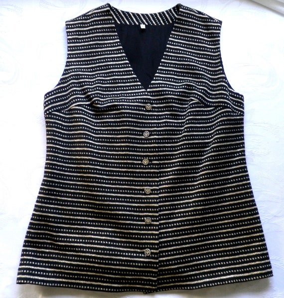 1970s Black and Gold Lurex Tunic / Vest   Size UK… - image 5