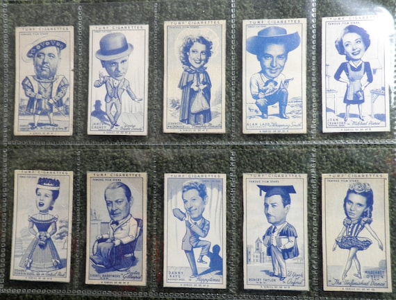 carreras cigarette cards film stars Famous Film Stars, Turf Cigarettes by Carreras, 1949, Set of 50. Iconic  Movies Caricatures Collectable