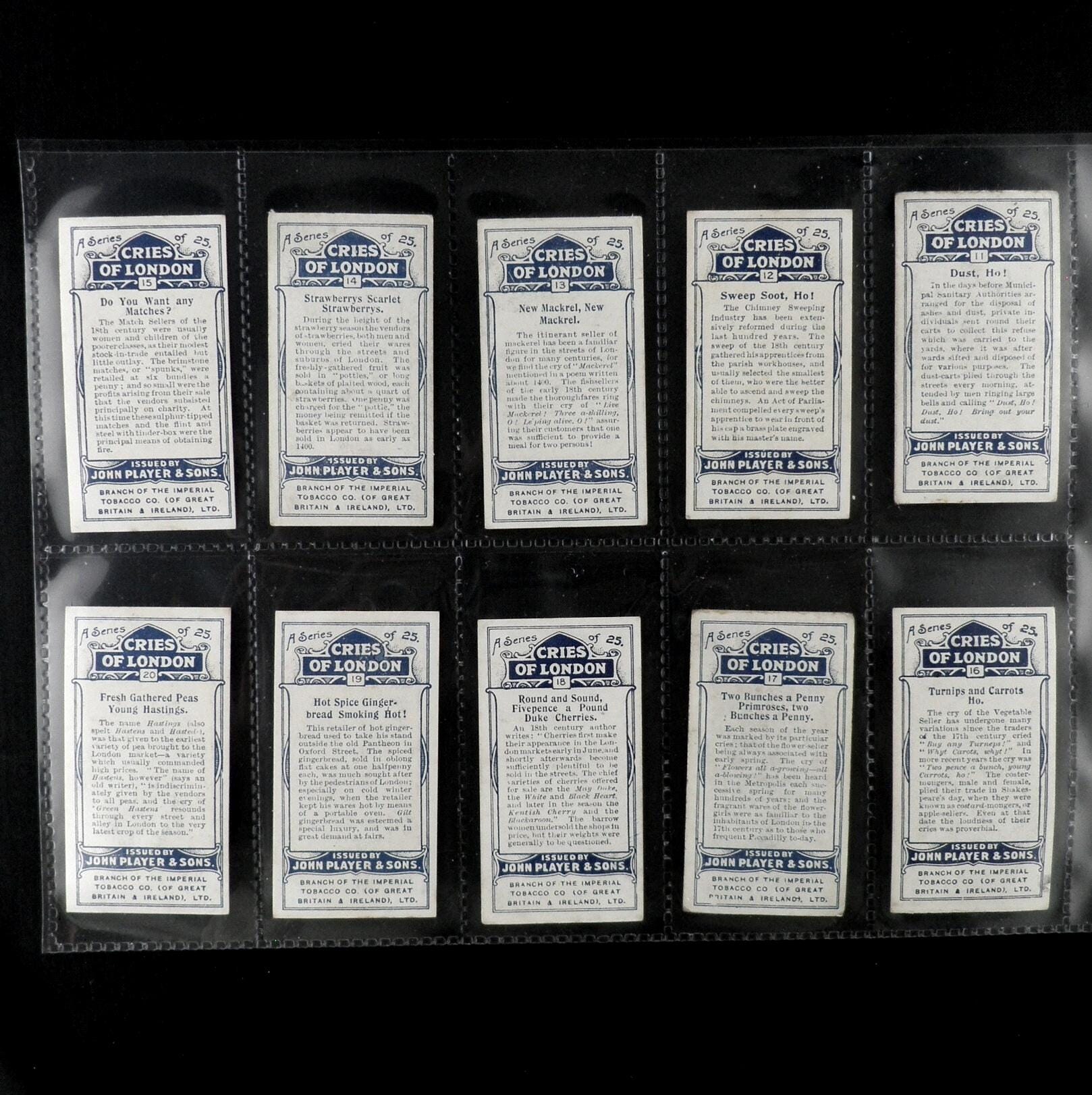 Cries of London Complete Set of 25 by John Player & Sons Cigarette Cards  Issued 1913
